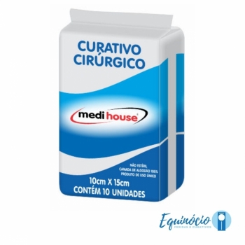 imagem COMPRESSA CIRÚRGICA  ALGODONADA ESTÉRIL MEDI HOUSE 10 CM X 15 CM  (5 UNIDADES)
