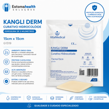 imagem Kangli Derm Curativo Hidrocoloide 15x15cm – Proteção Avançada e Ambiente Ideal para Cicatrização